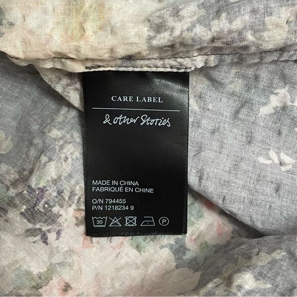 & Other Stories Paris Atelier Cottage Floral Gray & Pink Cotton Blouse Size 8 - Picture 13 of 16